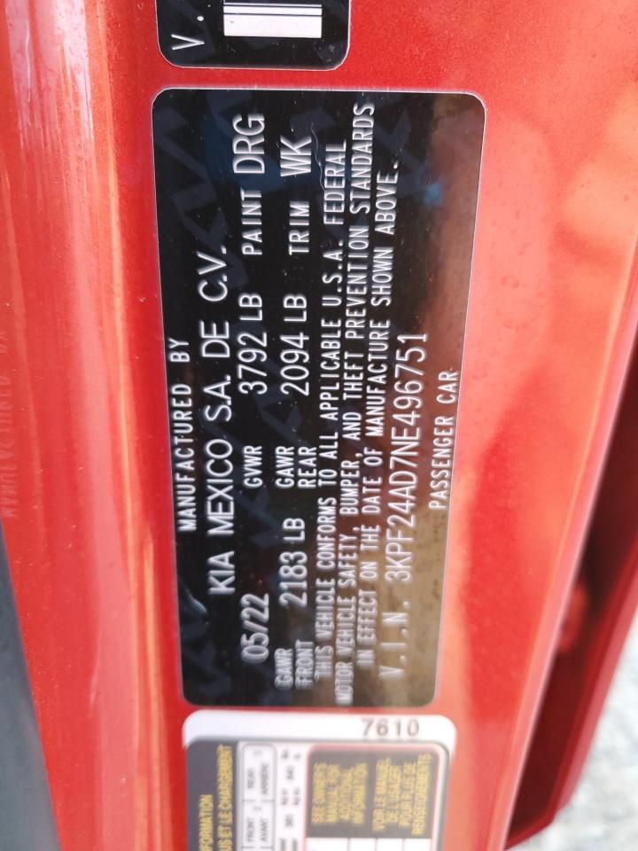 2022 Kia Forte Fe VIN: 3KPF24AD7NE496751 Lot: 74289924