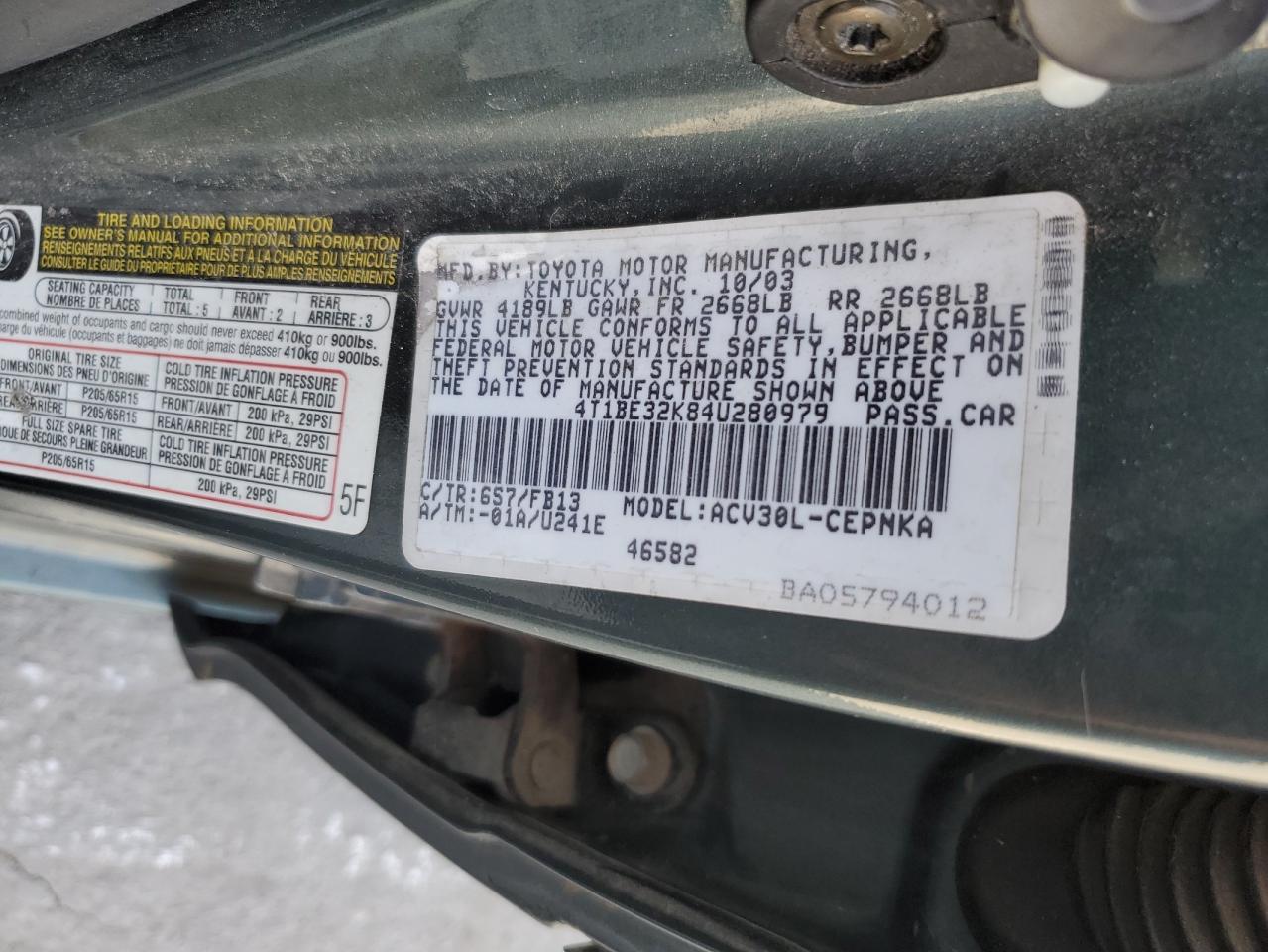 4T1BE32K84U280979 2004 Toyota Camry Le