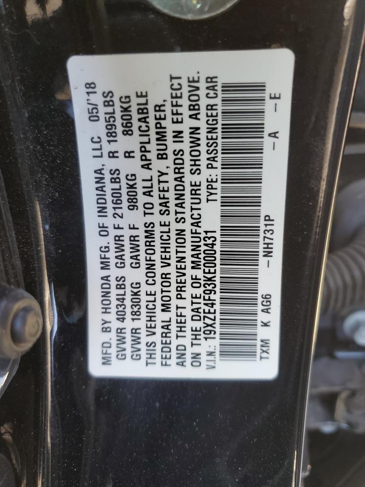 2019 Honda Insight Touring VIN: 19XZE4F93KE000431 Lot: 75521924