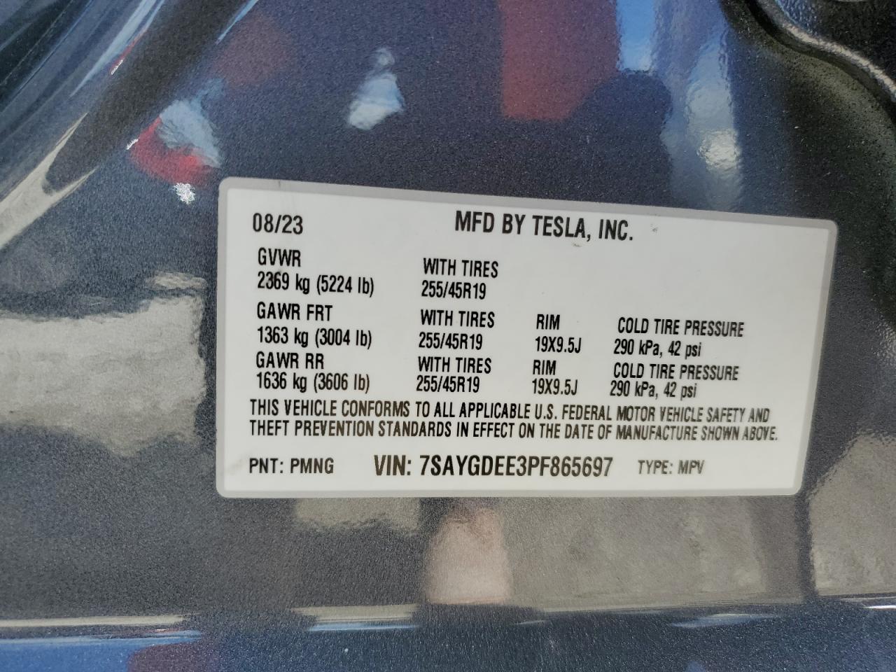 2023 Tesla Model Y VIN: 7SAYGDEE3PF865697 Lot: 77405034