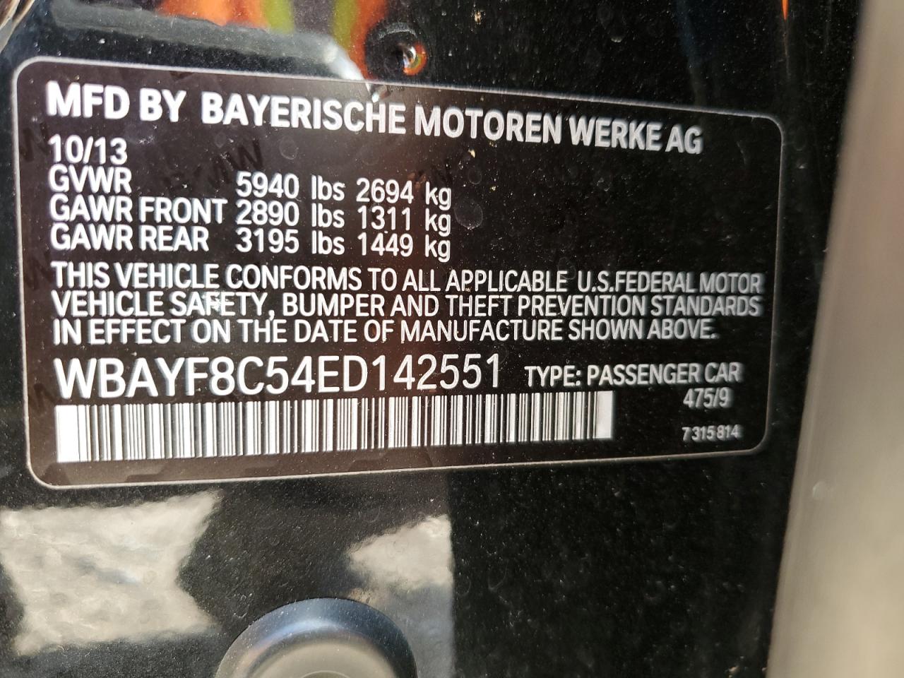 WBAYF8C54ED142551 2014 BMW 750 Lxi