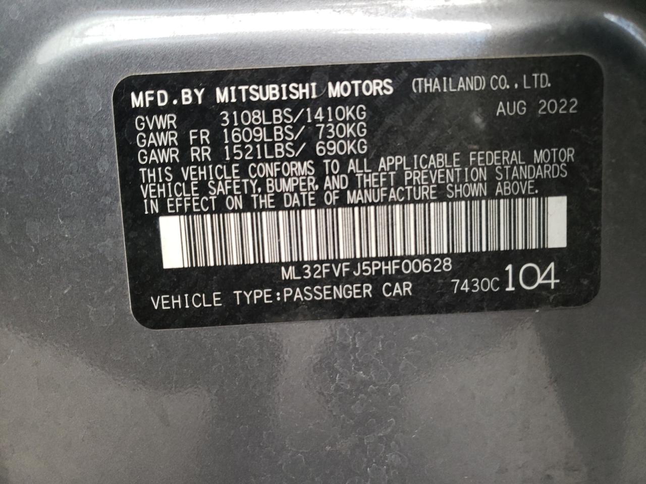 ML32FVFJ5PHF00628 2023 Mitsubishi Mirage G4 Se