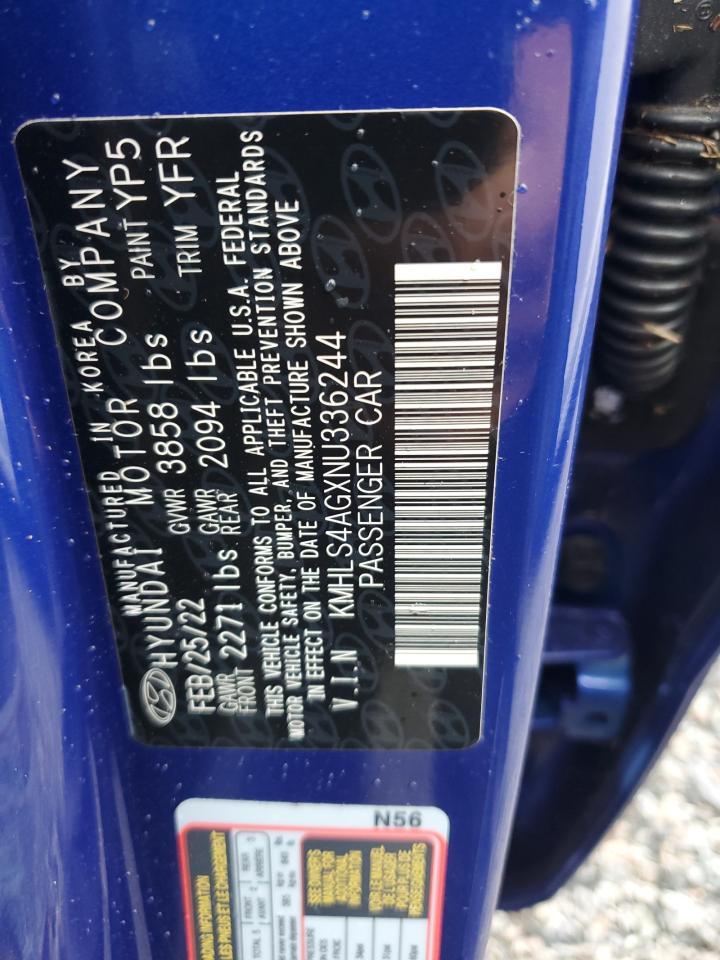 2022 Hyundai Elantra Sel VIN: KMHLS4AGXNU336244 Lot: 74715484