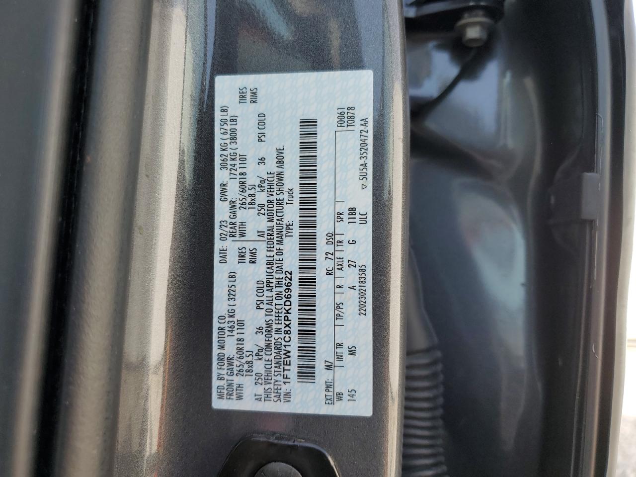 2023 Ford F150 Supercrew VIN: 1FTEW1C8XPKD69622 Lot: 78373194