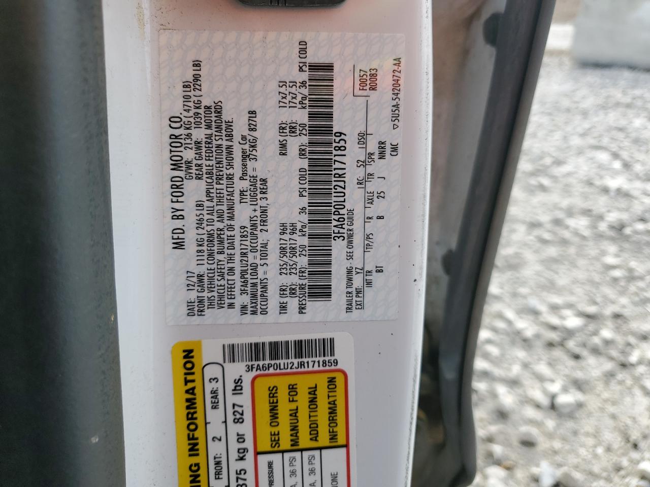 2018 Ford Fusion Se Hybrid VIN: 3FA6P0LU2JR171859 Lot: 77374534