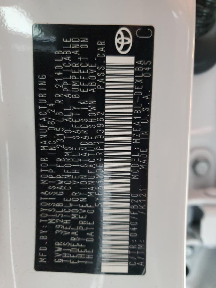 2024 Toyota Corolla Le VIN: 5YFB4MDE4RP193962 Lot: 78056564