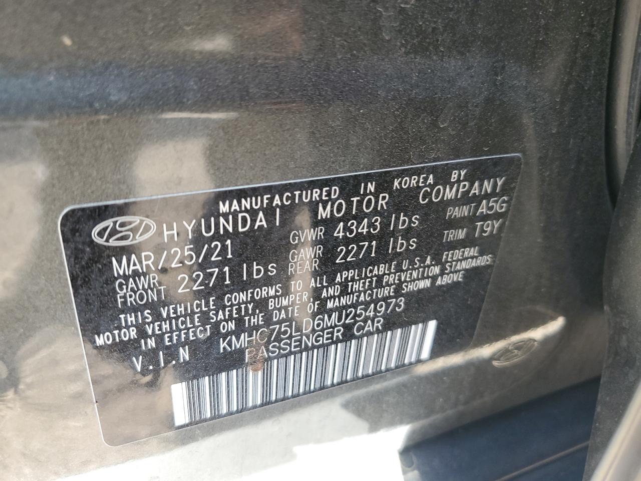 2021 Hyundai Ioniq Sel VIN: KMHC75LD6MU254973 Lot: 73919564