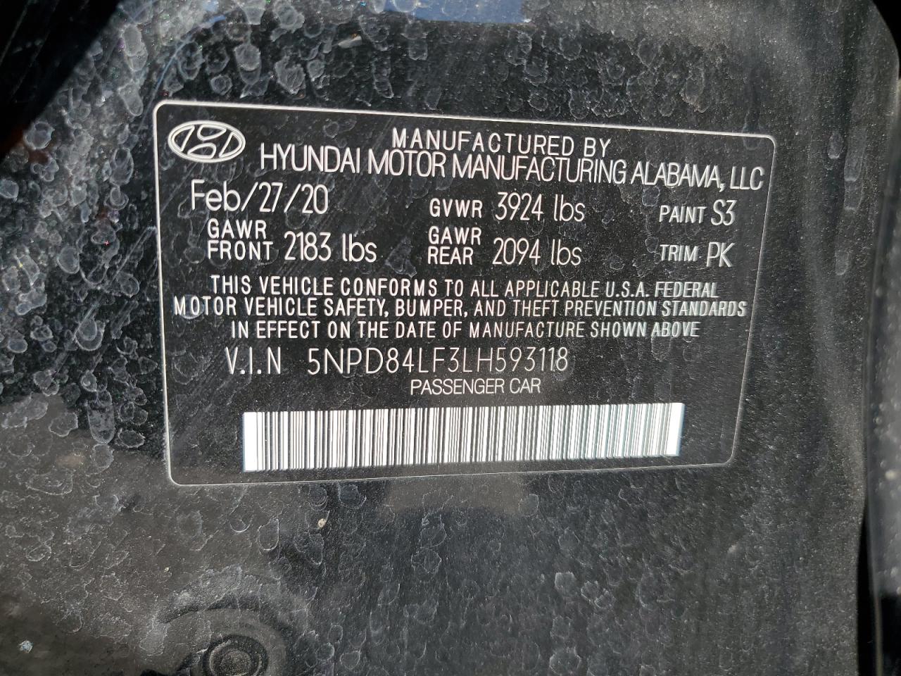 VIN 5NPD84LF3LH593118 2020 HYUNDAI ELANTRA no.12