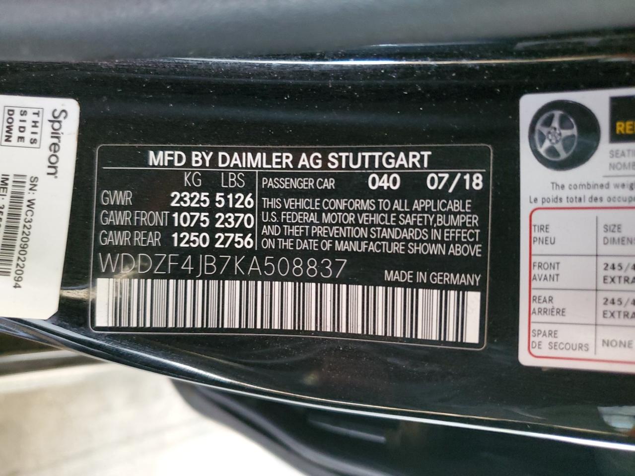 2019 Mercedes-Benz E 300 VIN: WDDZF4JB7KA508837 Lot: 74790444