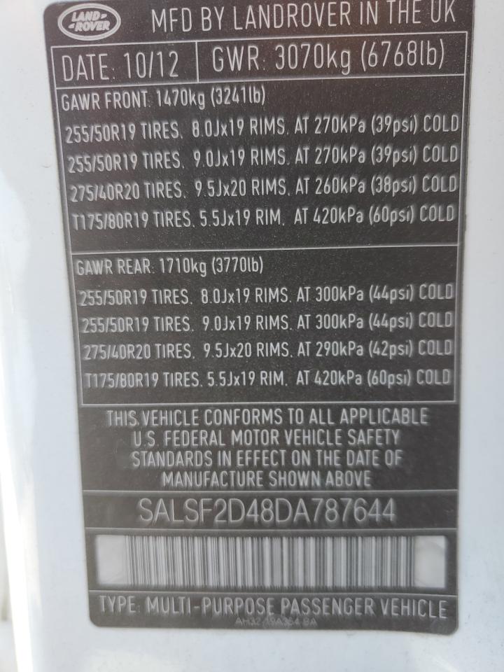 2013 Land Rover Range Rover Sport Hse VIN: SALSF2D48DA787644 Lot: 74806584