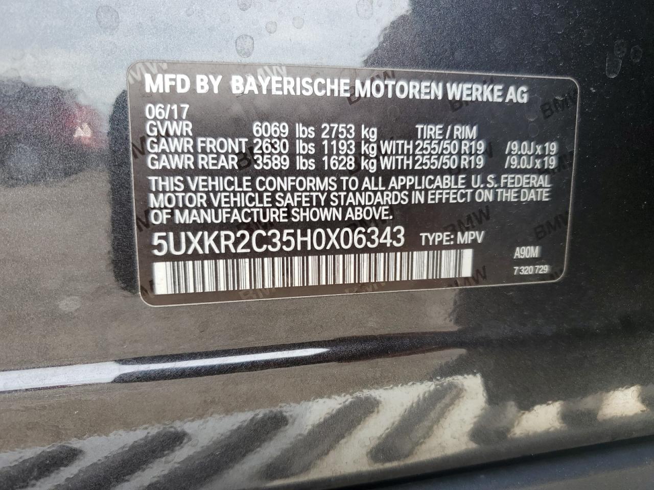 2017 BMW X5 Sdrive35I VIN: 5UXKR2C35H0X06343 Lot: 75919634