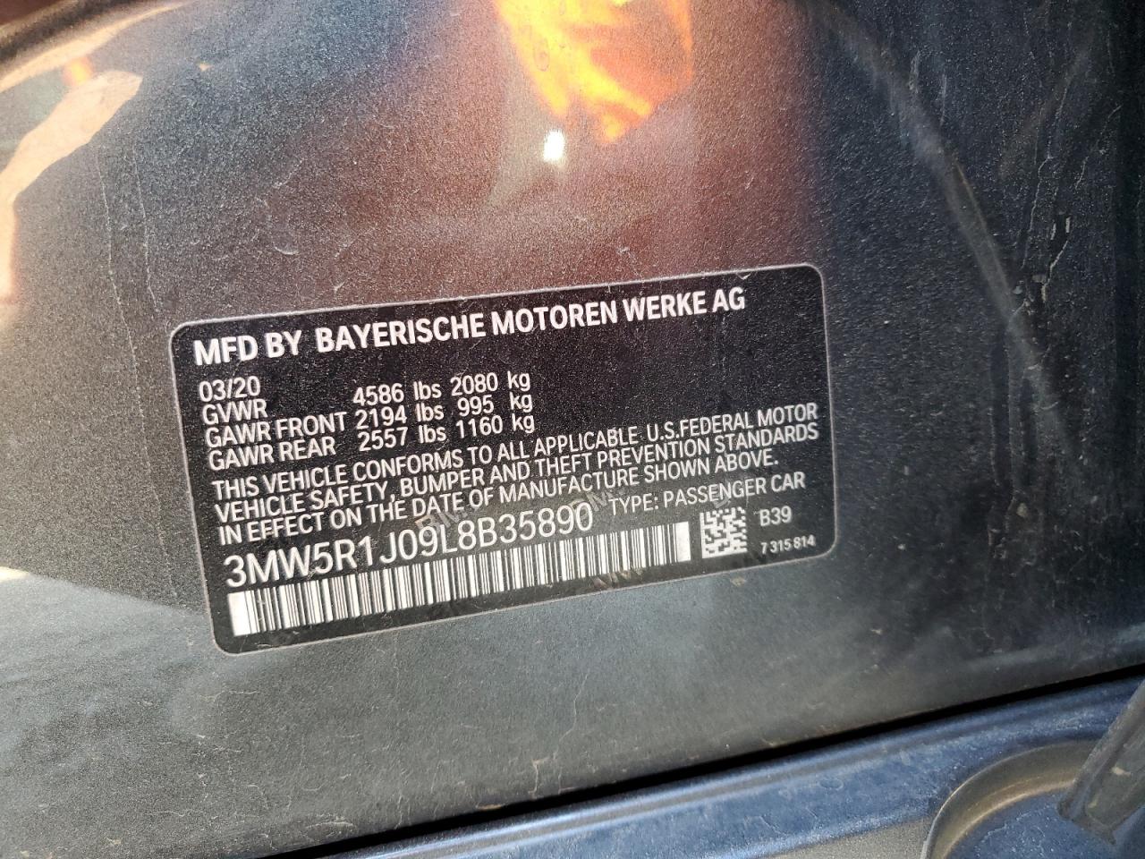 3MW5R1J09L8B35890 2020 BMW 330I