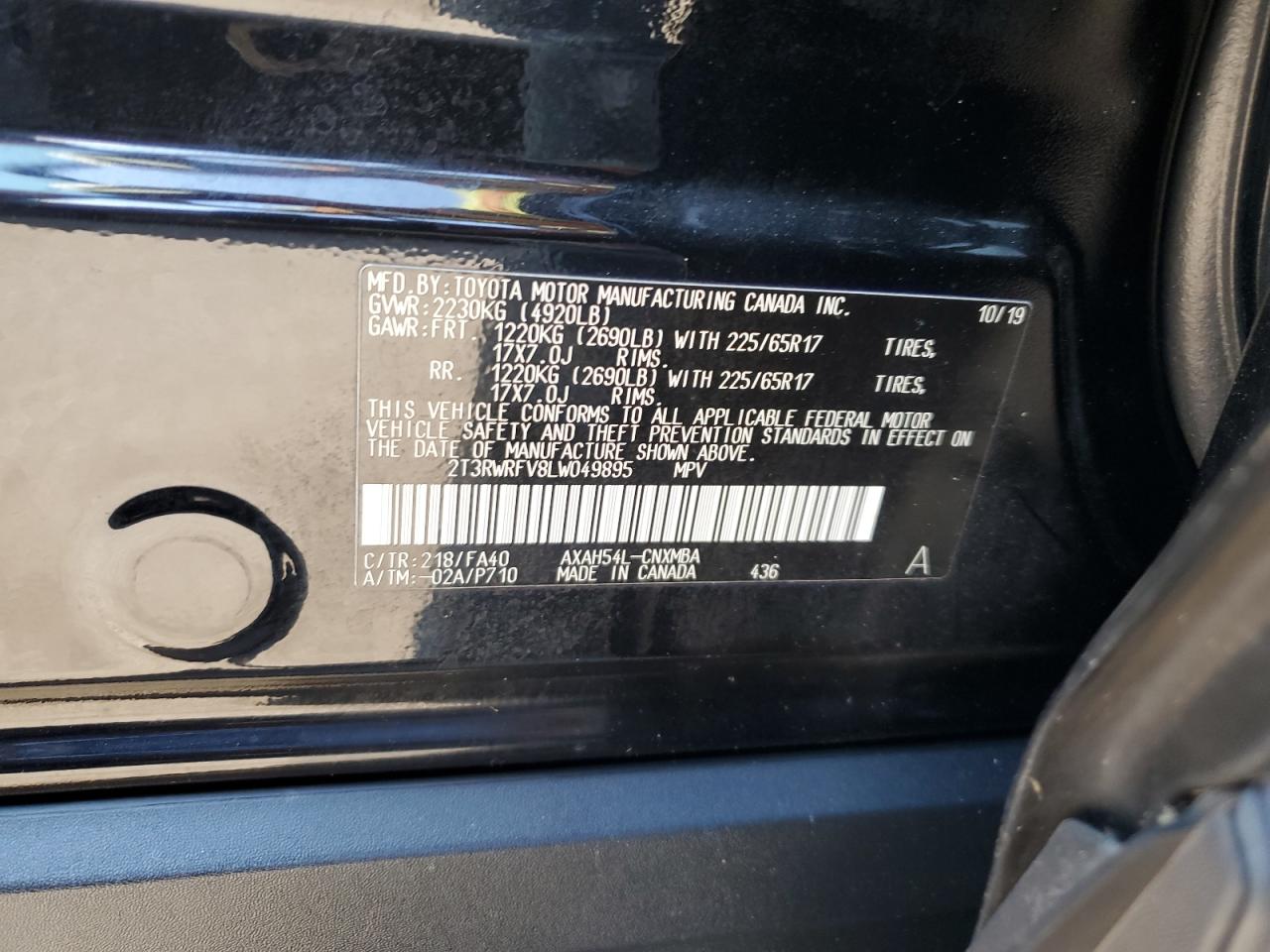 2020 Toyota Rav4 Xle VIN: 2T3RWRFV8LW049895 Lot: 74968114