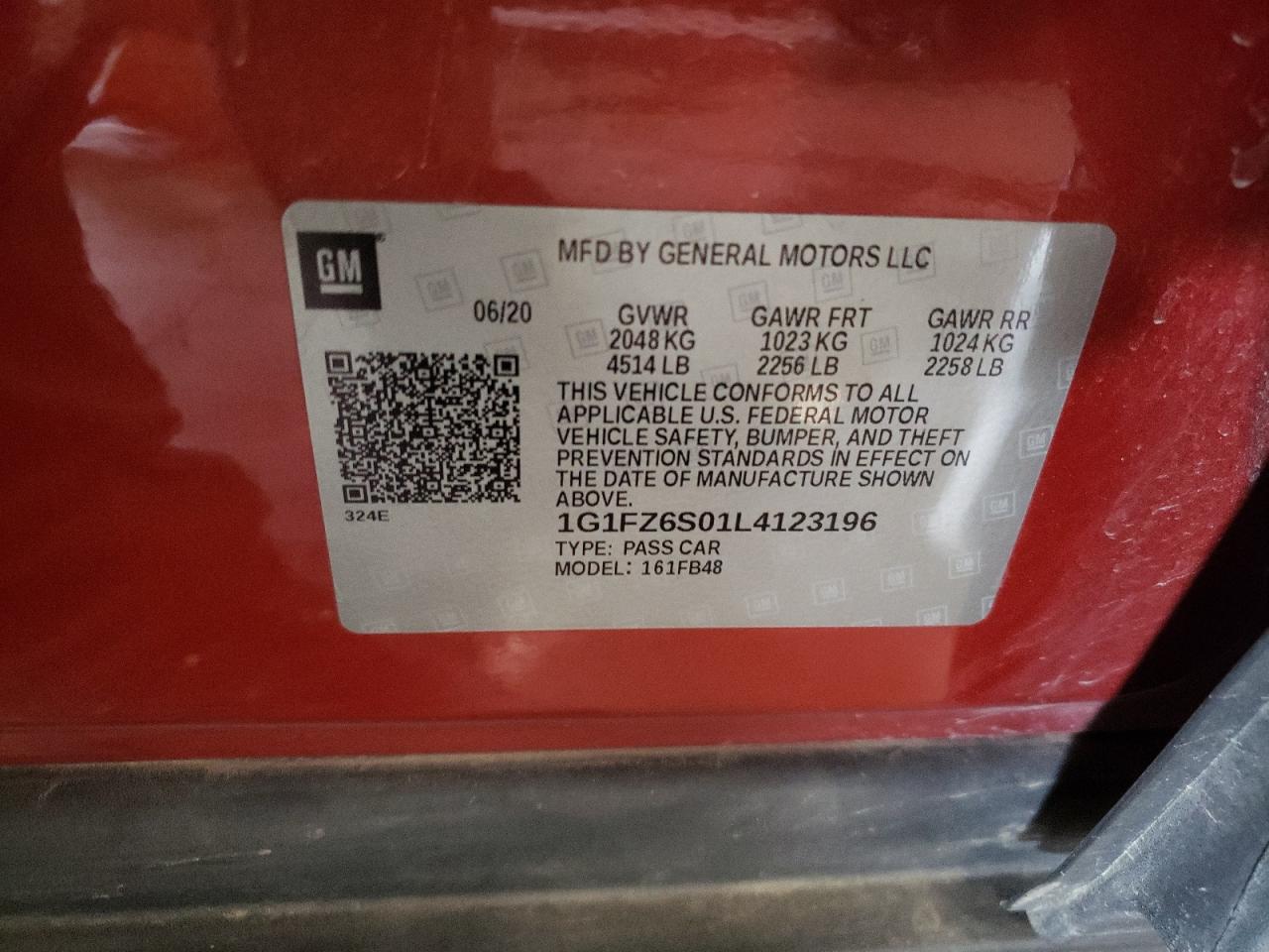 2020 Chevrolet Bolt Ev Premier VIN: 1G1FZ6S01L4123196 Lot: 74640524