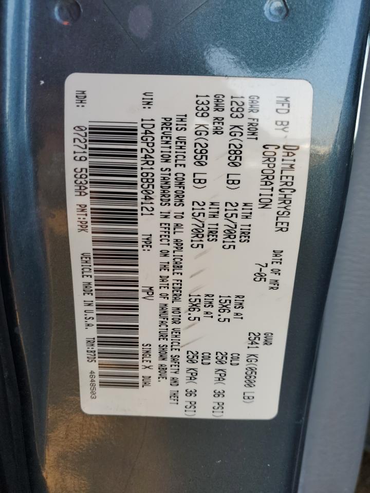 2006 Dodge Grand Caravan Se VIN: 1D4GP24R16B504121 Lot: 77624894