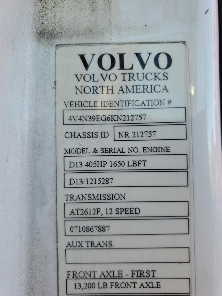 4V4N39EG6KN212757 2019 Volvo Vn Vnl