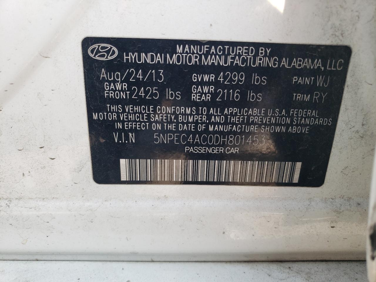 5NPEC4AC0DH801453 2013 Hyundai Sonata Se