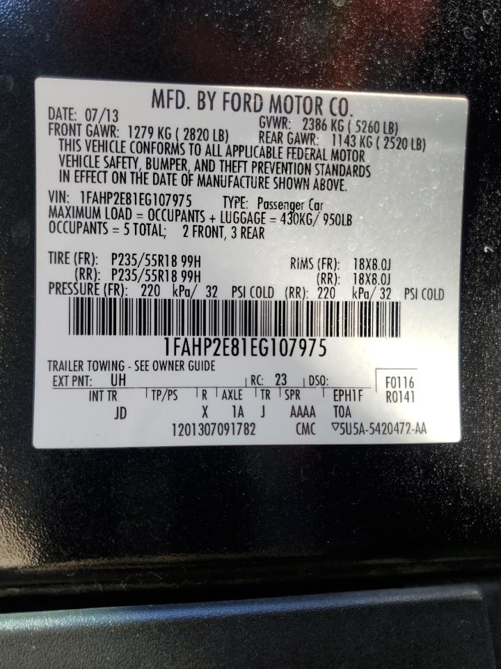 2014 Ford Taurus Sel VIN: 1FAHP2E81EG107975 Lot: 75639924