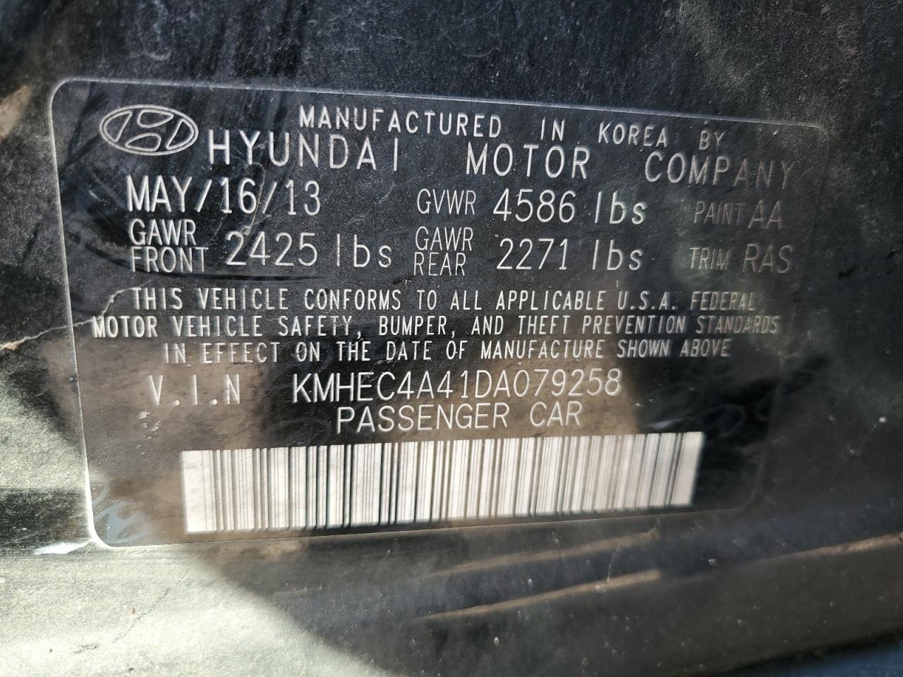 KMHEC4A41DA079258 2013 Hyundai Sonata Hybrid