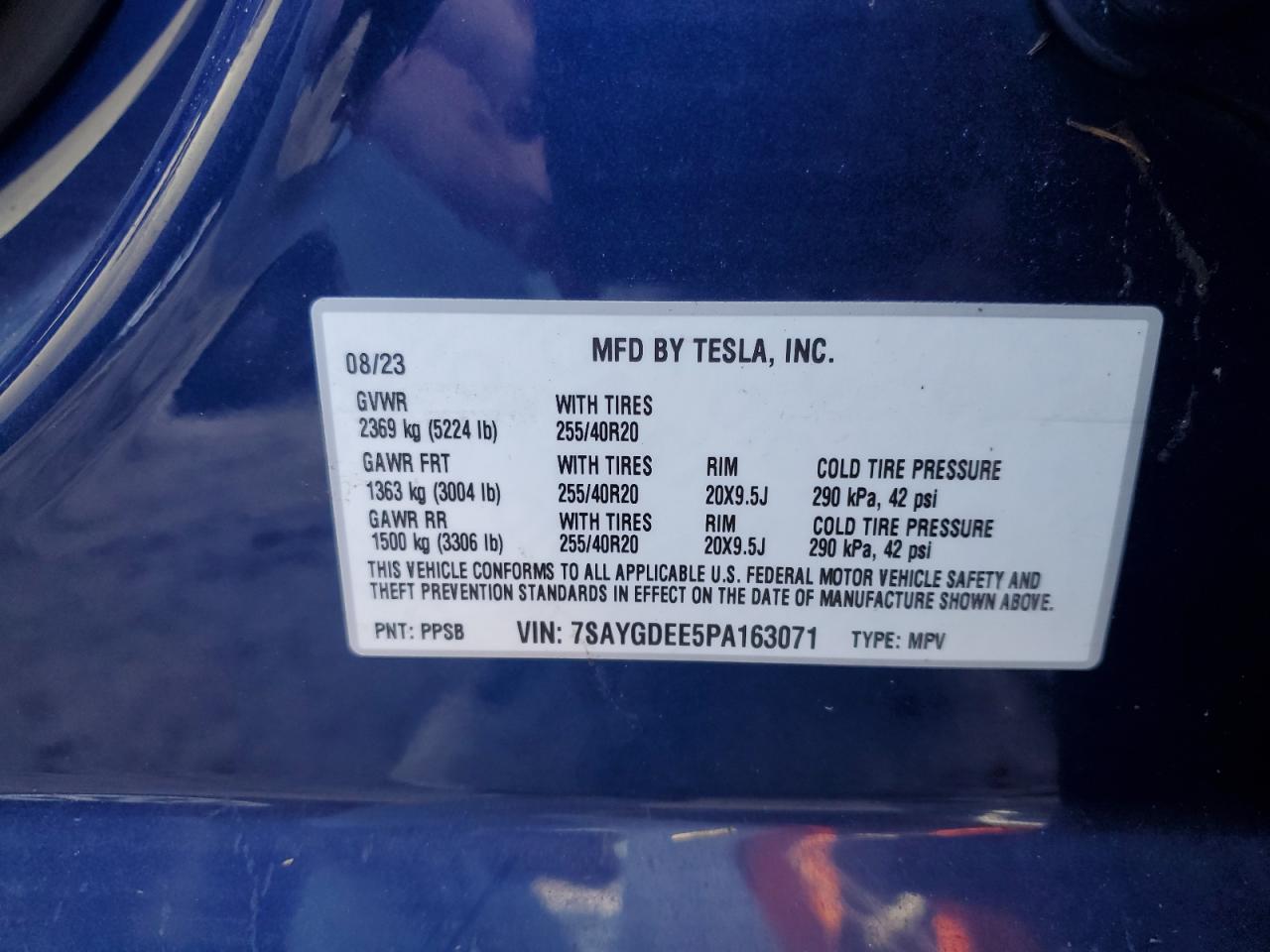 2023 Tesla Model Y VIN: 7SAYGDEE5PA163071 Lot: 73850094