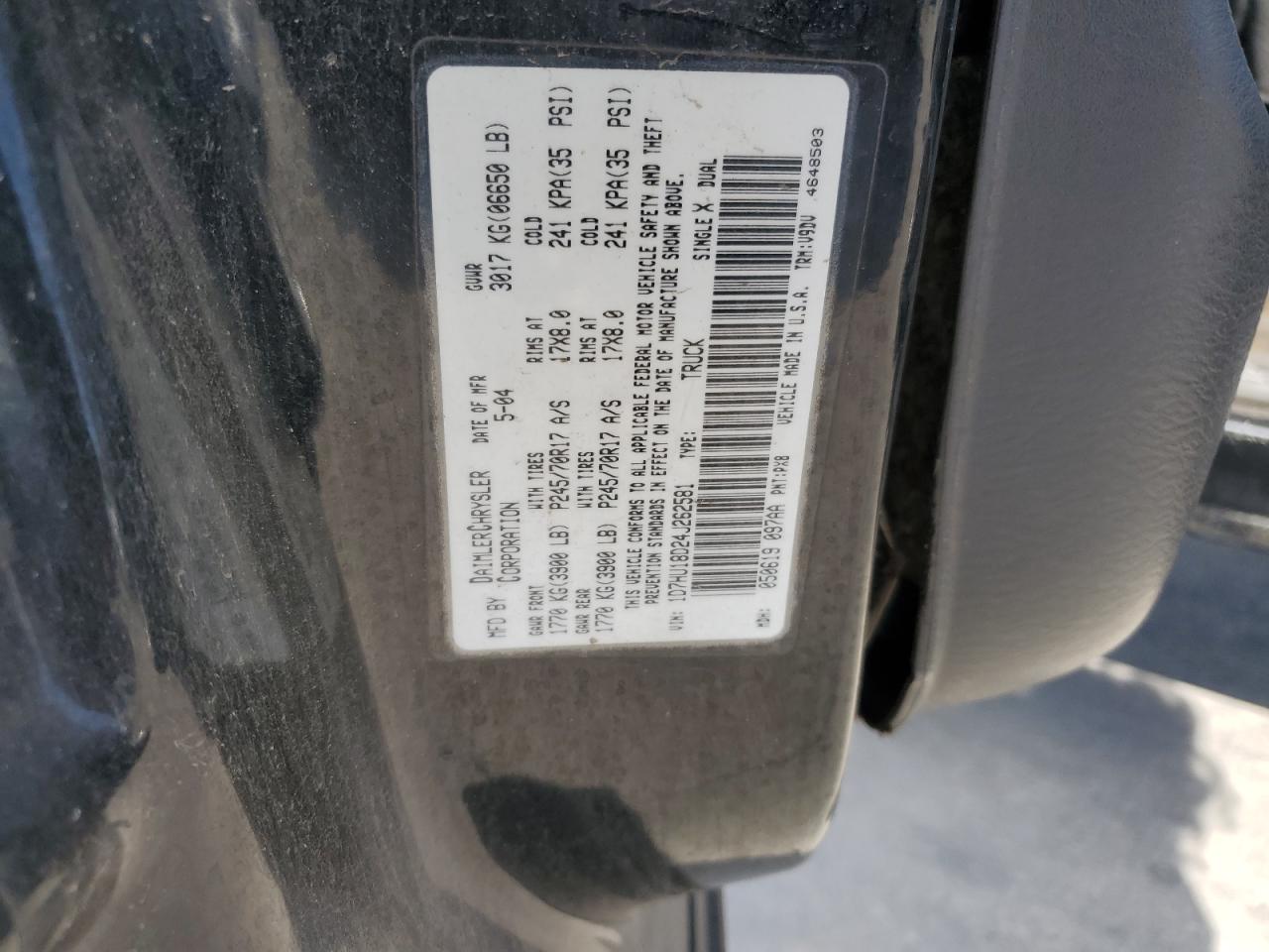 2004 Dodge Ram 1500 St VIN: 1D7HU18D24J262581 Lot: 74080264