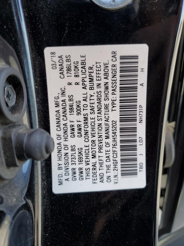 2HGFC2F76JH545202 2018 Honda Civic Ex