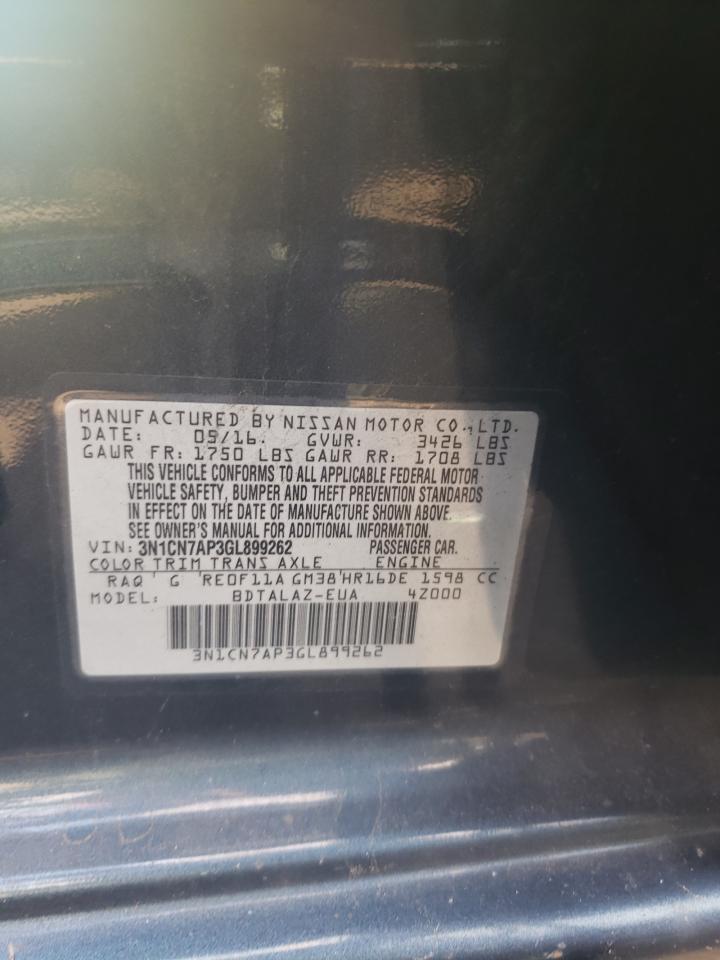 3N1CN7AP3GL899262 2016 Nissan Versa S