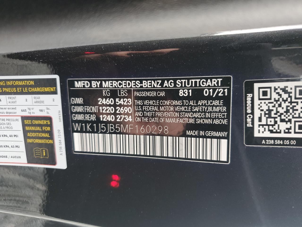 2021 Mercedes-Benz E 450 VIN: W1K1J5JB5MF160298 Lot: 76416824