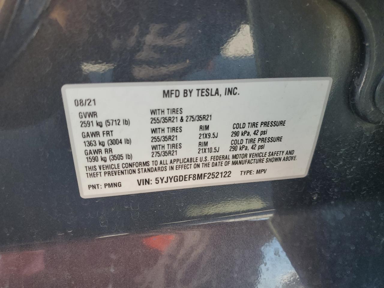 5YJYGDEF8MF252122 2021 Tesla Model Y