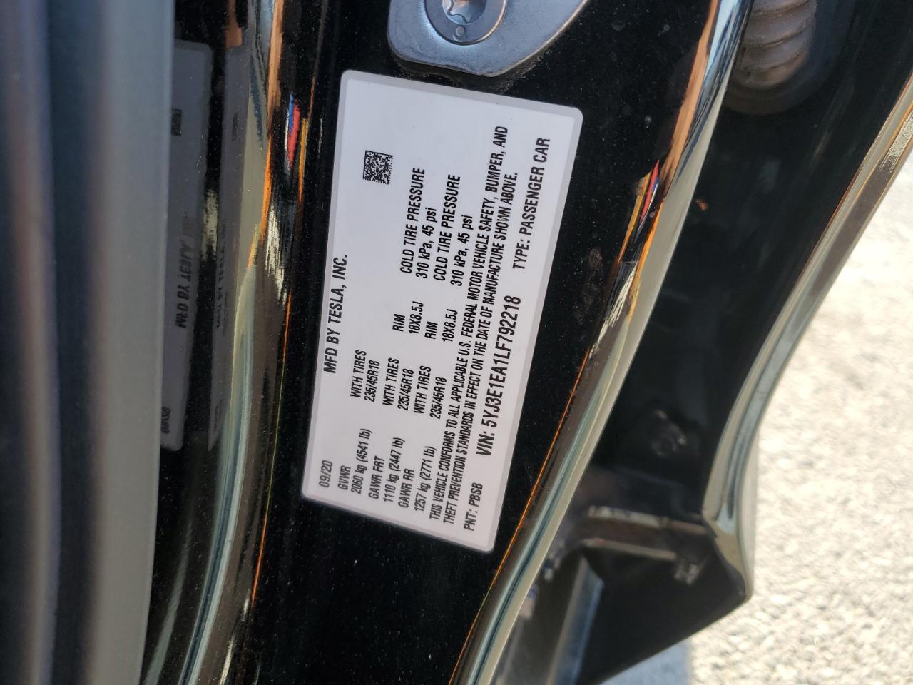 5YJ3E1EA1LF792218 2020 Tesla Model 3