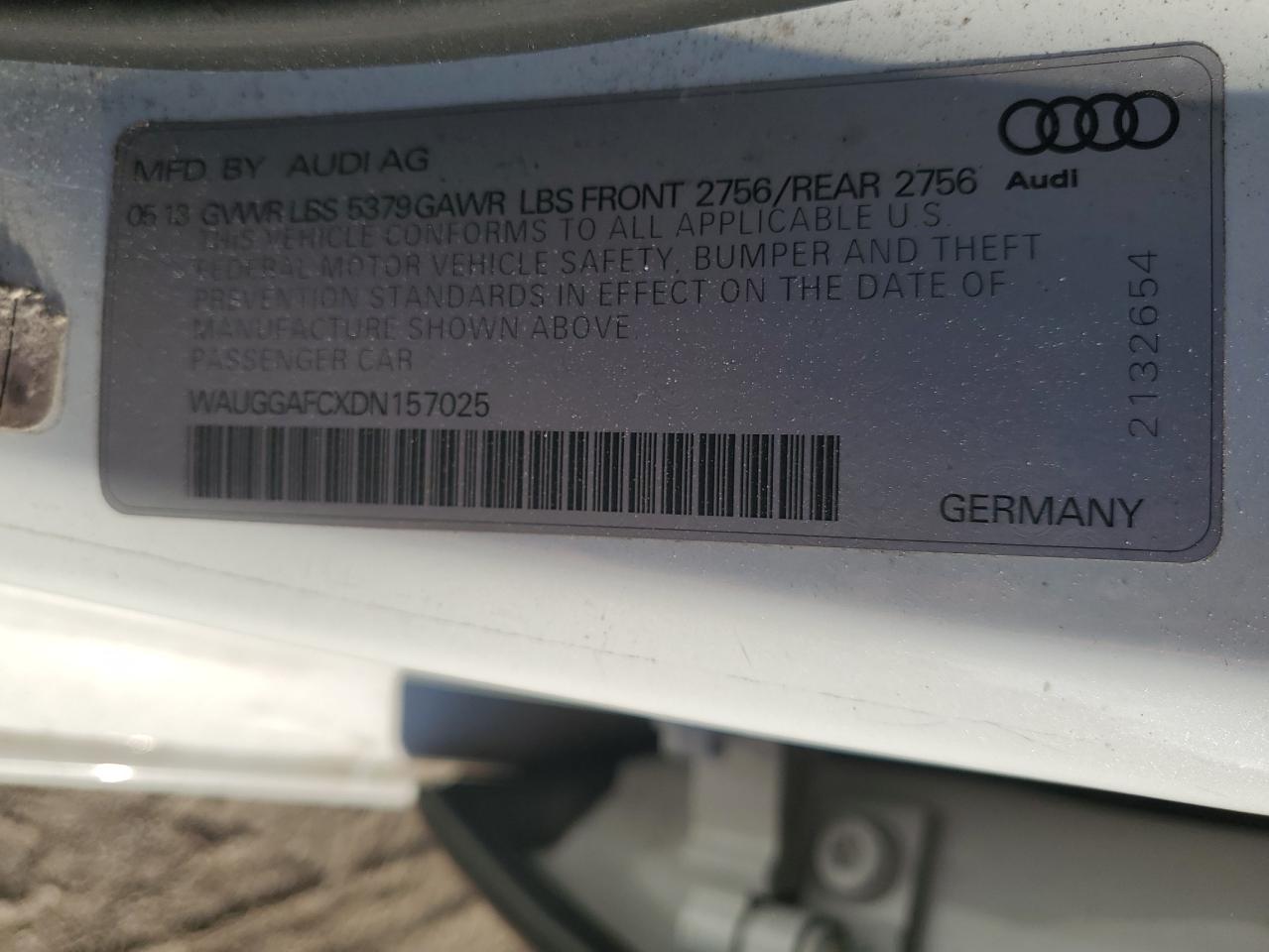 2013 Audi A6 Premium Plus VIN: WAUGGAFCXDN157025 Lot: 74376244