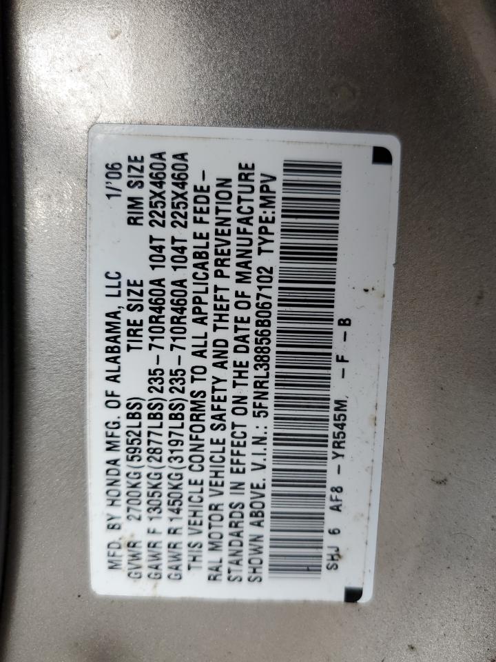 5FNRL38856B067102 2006 Honda Odyssey Touring