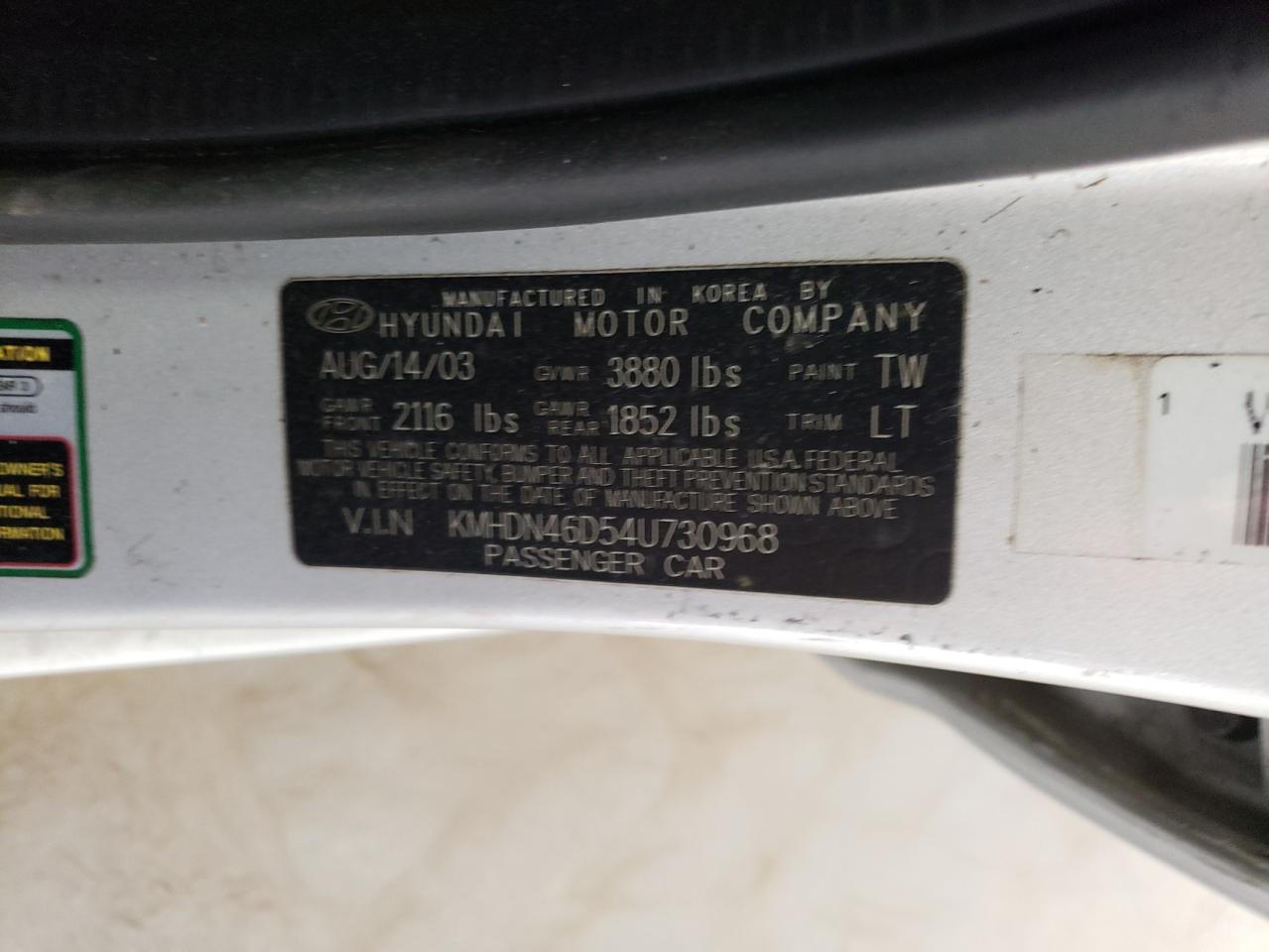 2004 Hyundai Elantra Gls VIN: KMHDN46D54U730968 Lot: 76198184