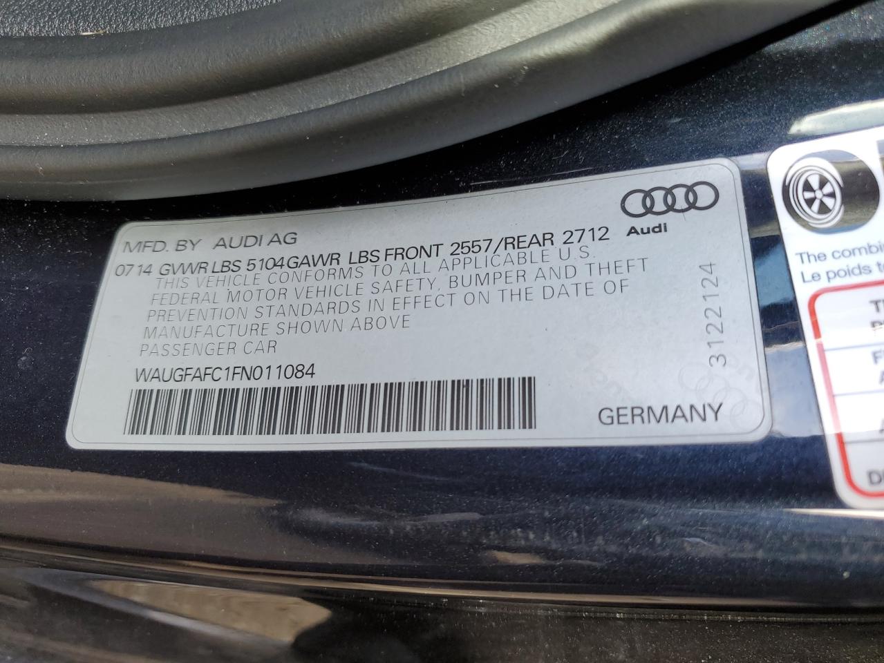 2015 Audi A6 Premium Plus VIN: WAUGFAFC1FN011084 Lot: 76490624