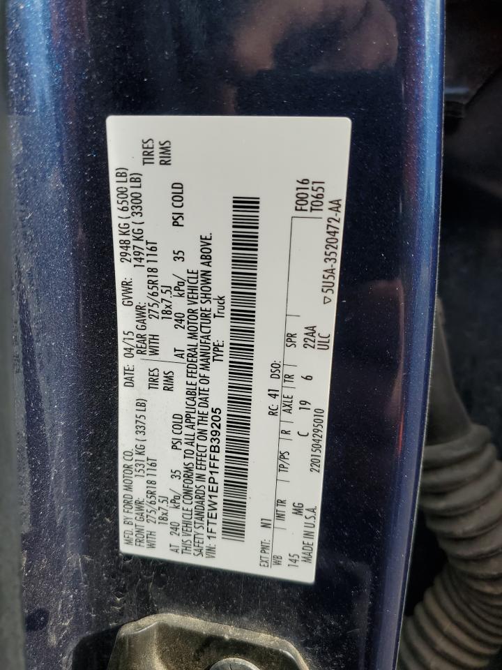 2015 Ford F150 Supercrew VIN: 1FTEW1EP1FFB39205 Lot: 74538984