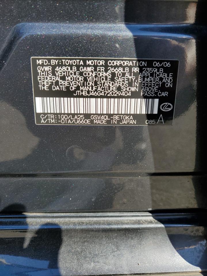 2007 Lexus Es 350 VIN: JTHBJ46G472029404 Lot: 74422234