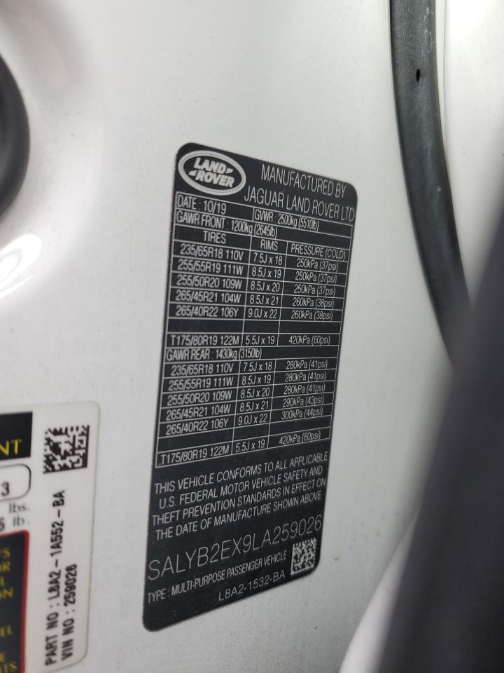 2020 Land Rover Range Rover Velar S VIN: SALYB2EX9LA259026 Lot: 74144024