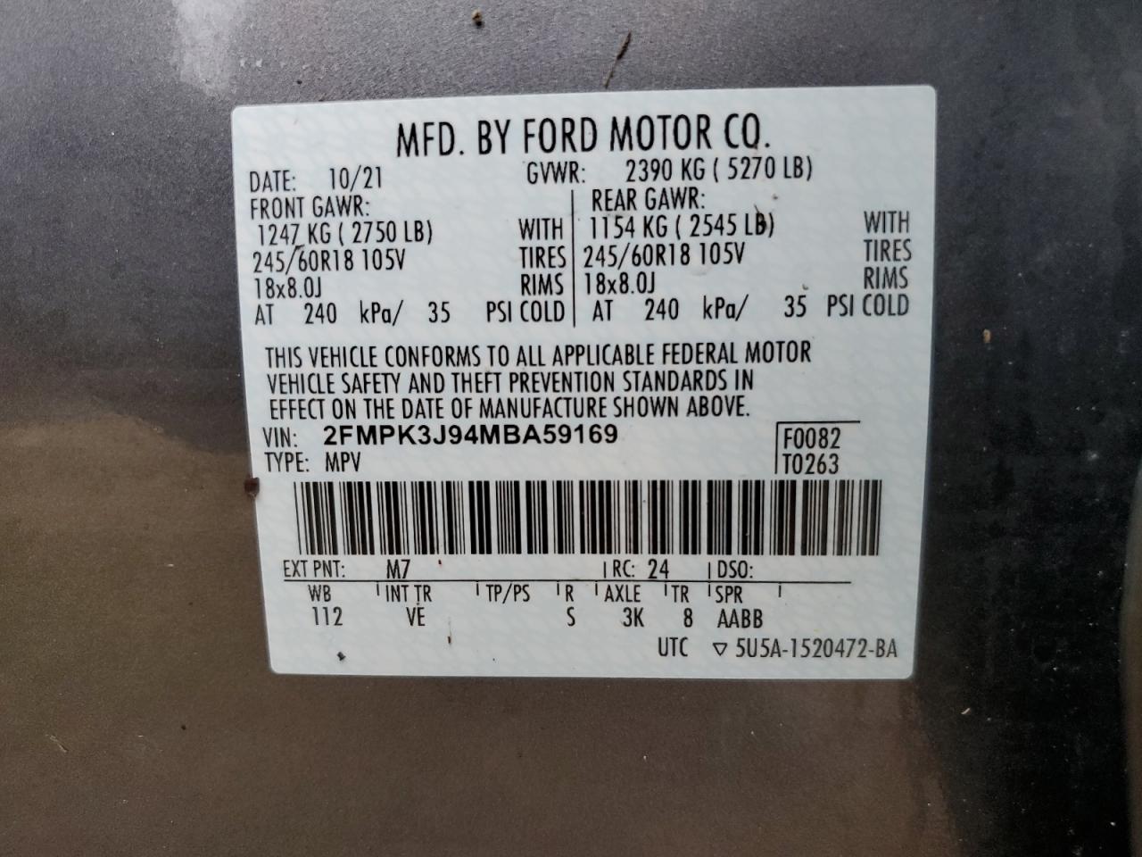 2FMPK3J94MBA59169 2021 Ford Edge Sel