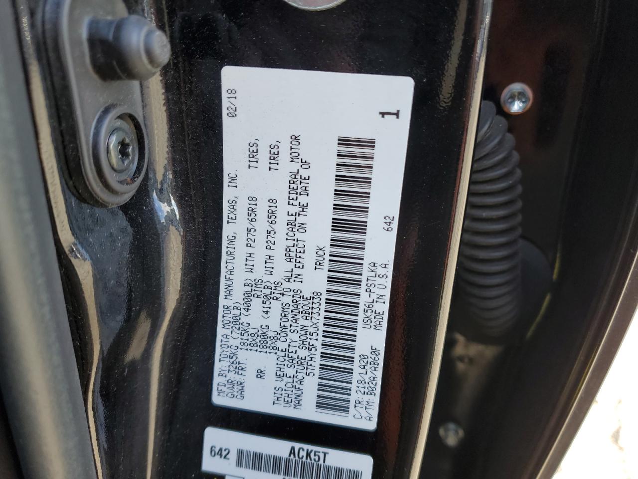 5TFHY5F15JX733338 2018 Toyota Tundra Crewmax Limited