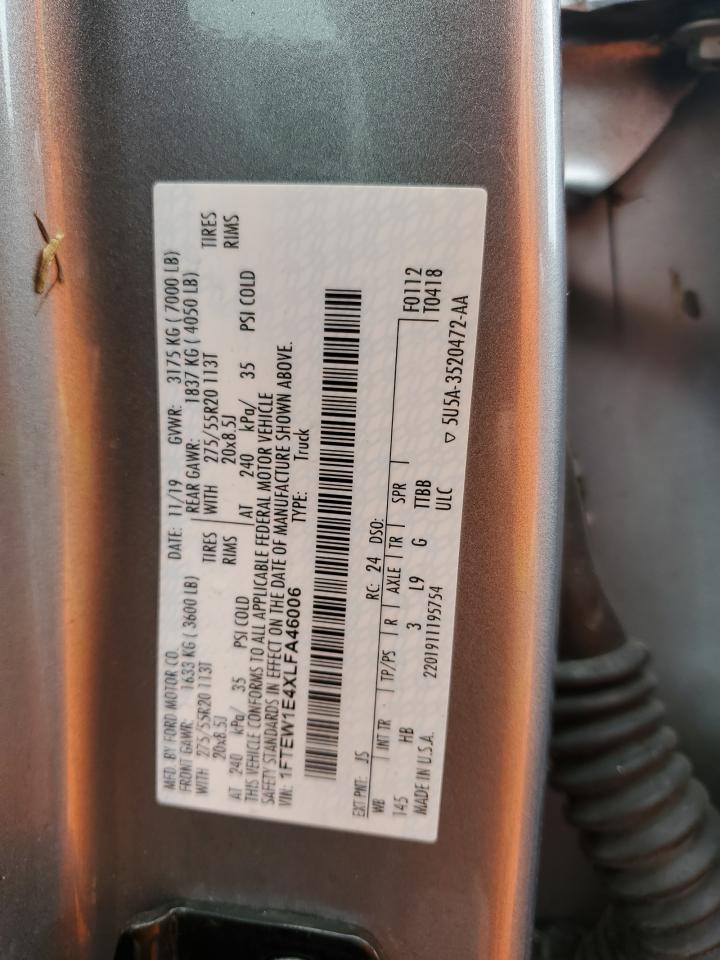 2020 Ford F150 Supercrew VIN: 1FTEW1E4XLFA46006 Lot: 74430674