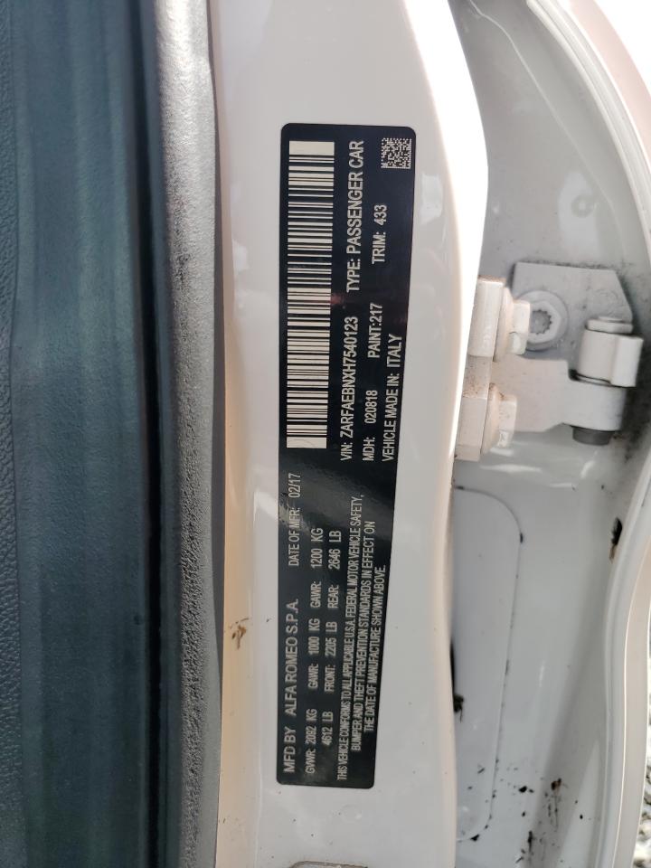 2017 Alfa Romeo Giulia VIN: ZARFAEBNXH7540123 Lot: 74264794