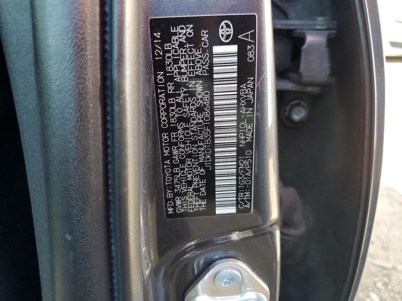 JTDKDTB35F1086480 2015 Toyota Prius C