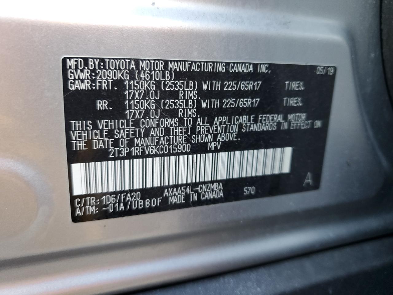 2T3P1RFV6KC015900 2019 TOYOTA RAV 4 - Image 14