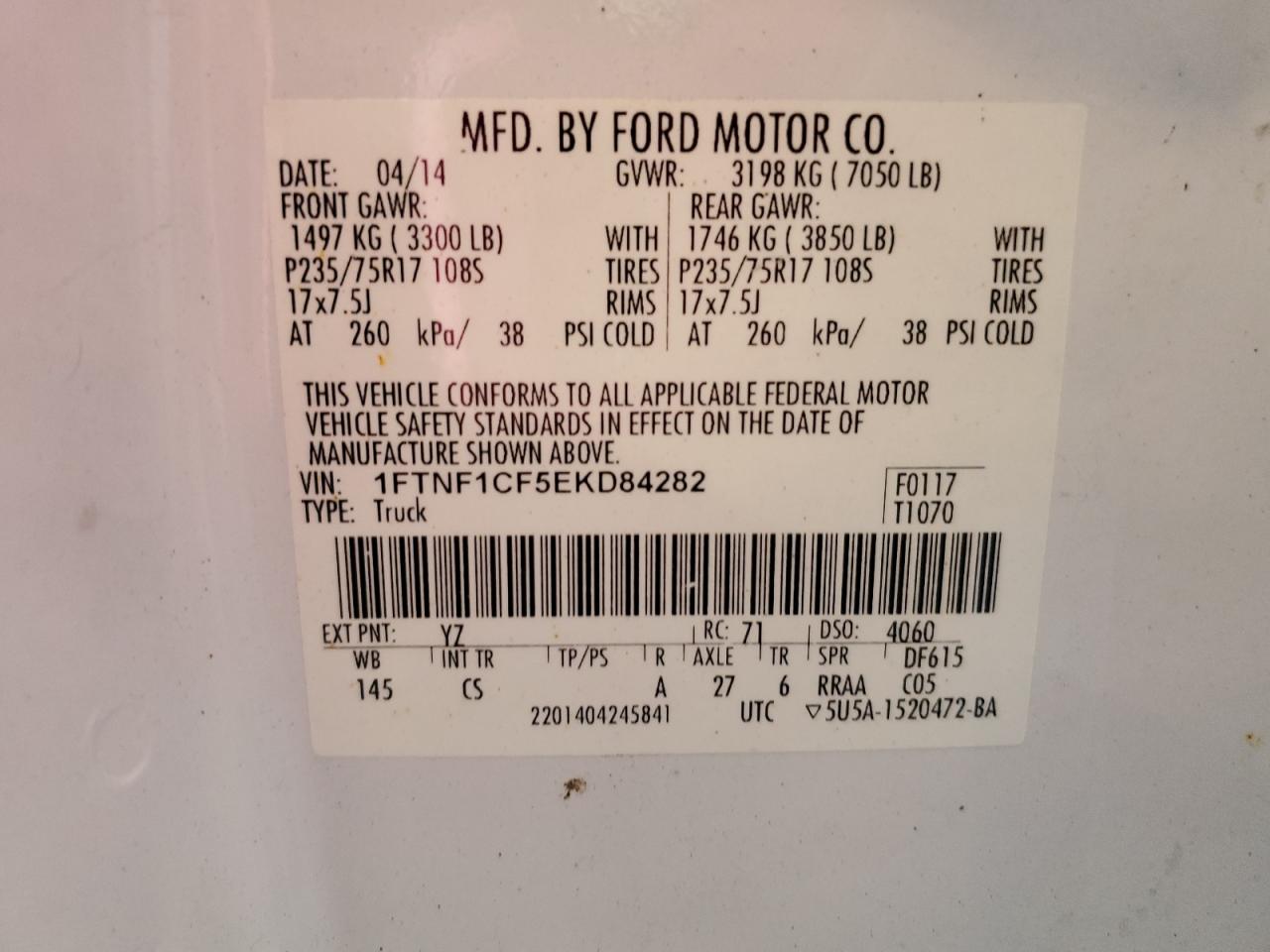 2014 Ford F150 VIN: 1FTNF1CF5EKD84282 Lot: 77846004