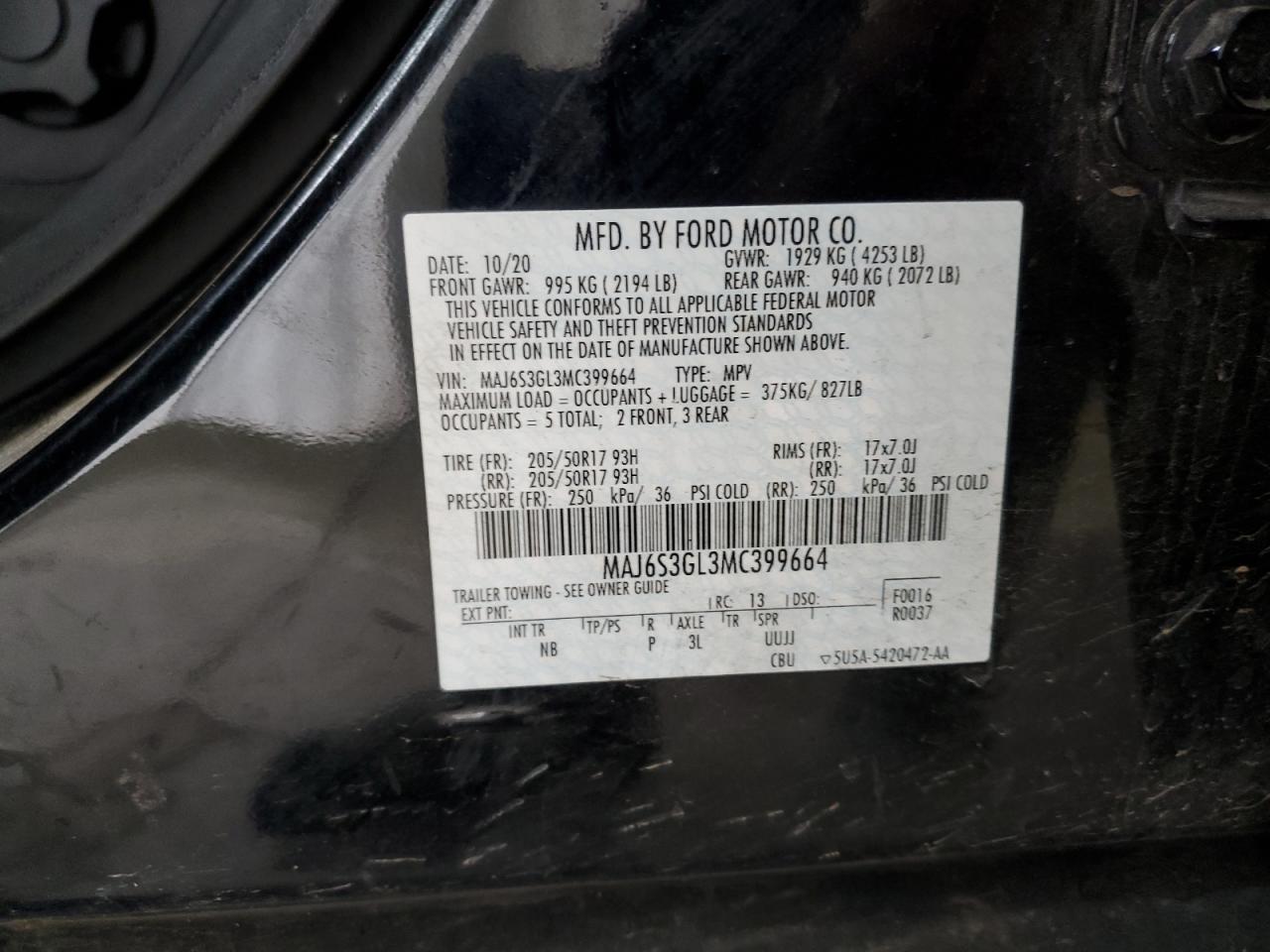 MAJ6S3GL3MC399664 2021 Ford Ecosport Se