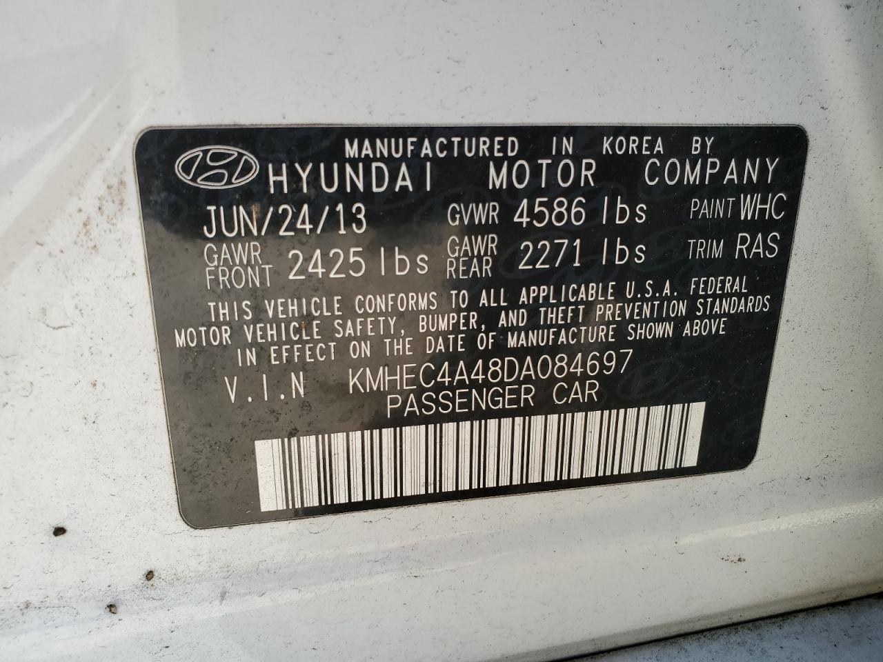 2013 Hyundai Sonata Hybrid VIN: KMHEC4A48DA084697 Lot: 76137164