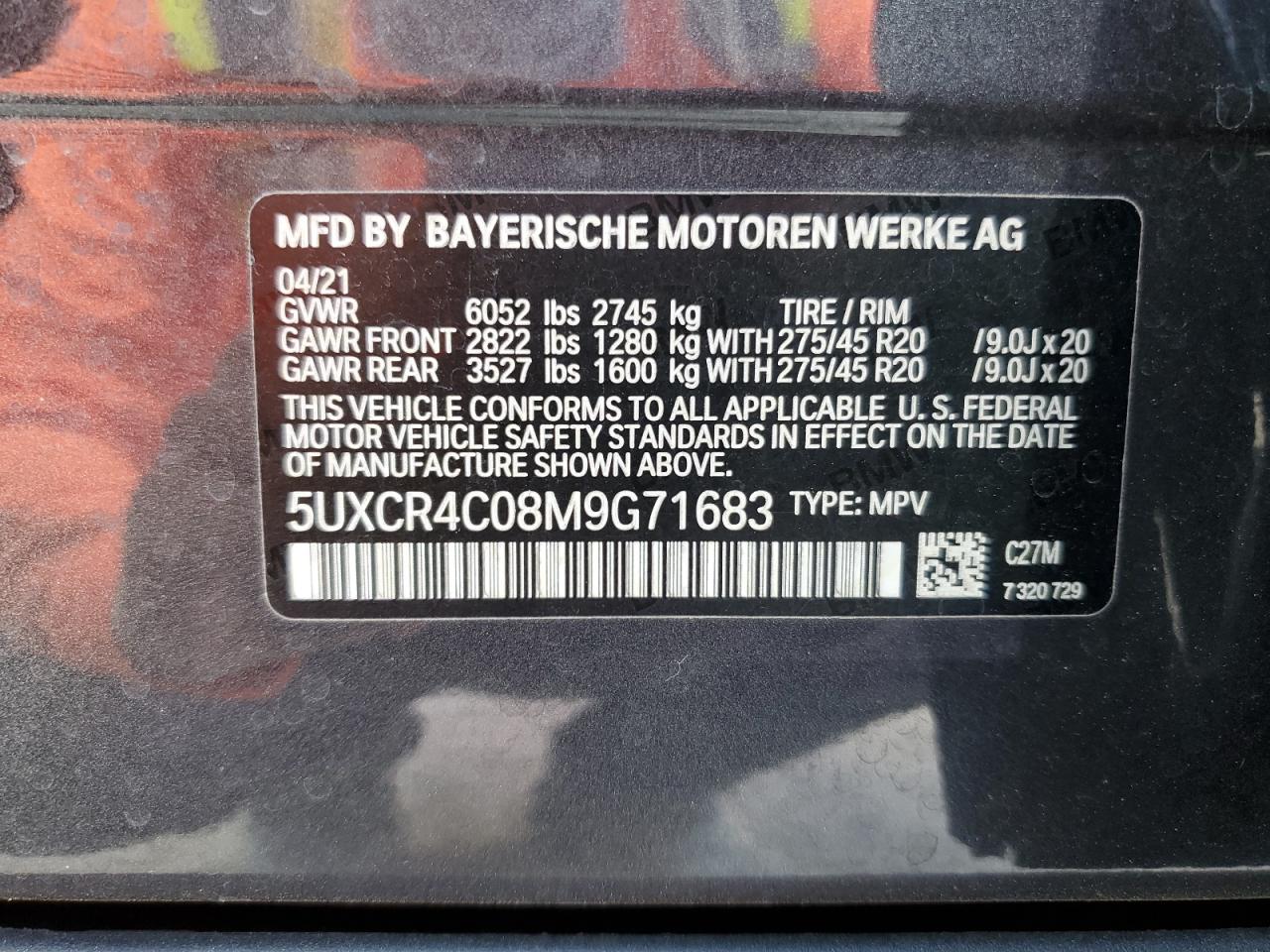 2021 BMW X5 Sdrive 40I VIN: 5UXCR4C08M9G71683 Lot: 76880034