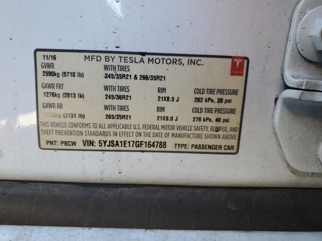 5YJSA1E17GF164788 2016 Tesla Model S