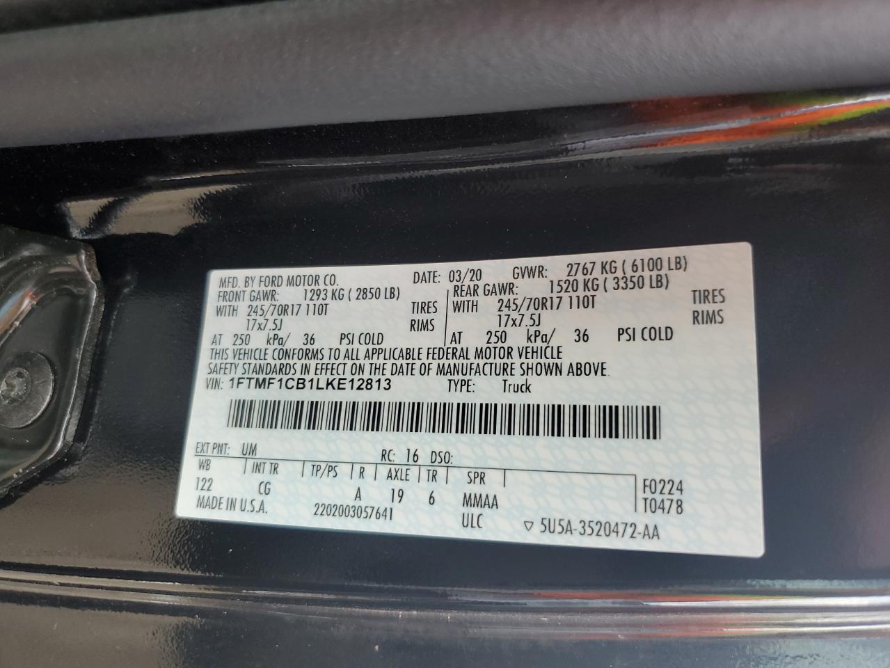 2020 Ford F150 VIN: 1FTMF1CB1LKE12813 Lot: 74514954