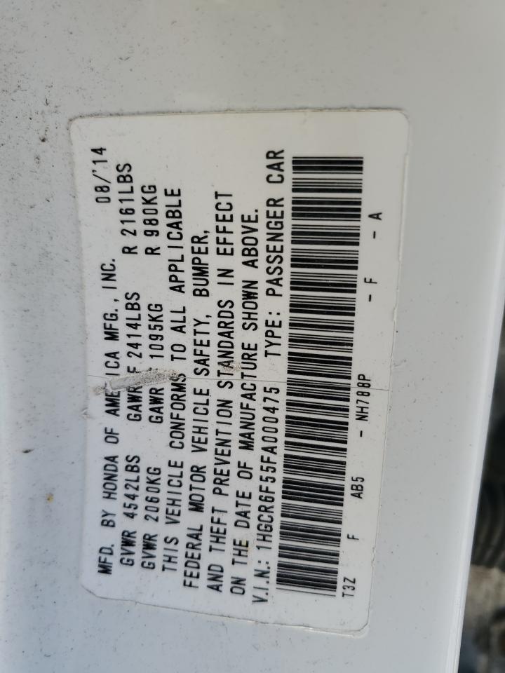 1HGCR6F55FA000475 2015 Honda Accord Hybrid Exl